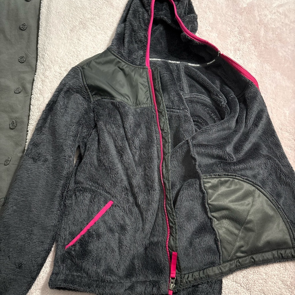 Black and Pink North Face Jacket with Hood
